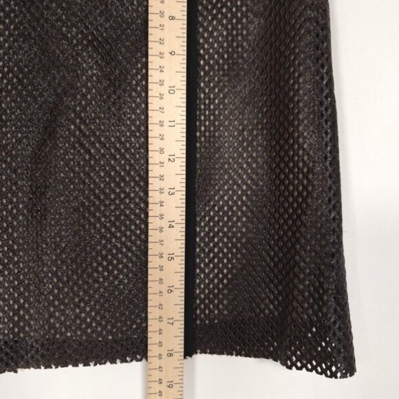 Sachin + Babi Laser Cut Crosshatch LEATHER A-Line Mini Skirt Brown Black Size 6 - Picture 8 of 12